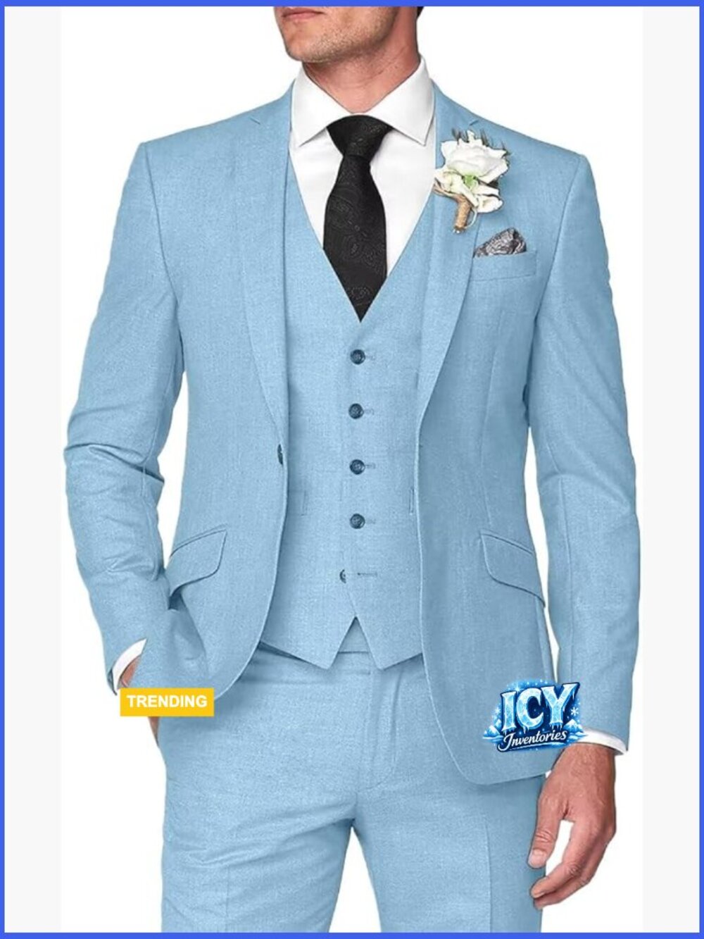 Men's Summer Linen Suit Slim Fit Blazer Vest Pants 3-Piece Set